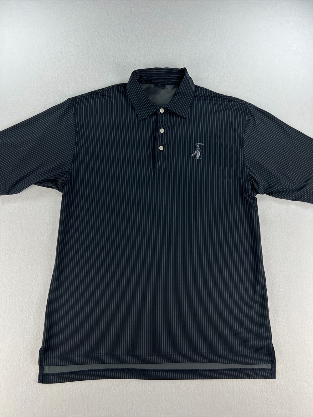 Men's Black Pinstripe Polo Shirt with Penguin Logo